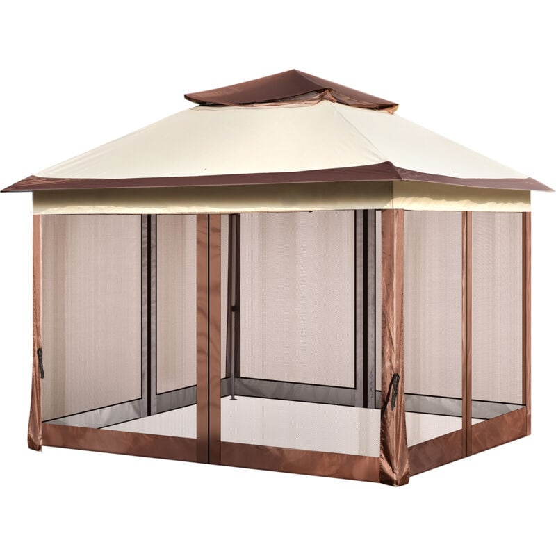 Mophorn Terrassenpavillon, 3,3 x 3,3 m großer Pop-up-Pavillon für 8–10 Personen, mit Moskitonetz, Metallrahmen, PU-beschichtetem 250D Oxford-Stoff,