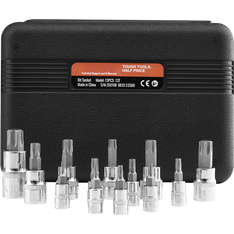 Mophorn - Torx-Bit-Steckschlüsselsatz, 13-teilig T8-T60, S2-Legierung und Cr-V-Stahl, 1/4-Zoll-, 3/8-Zoll- und 1/2-Zoll-Antriebe, erweiterter