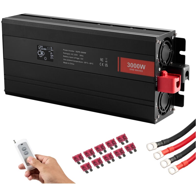 Mophorn - Wechselrichter mit reiner Sinuswelle, mit einer Leistung von 3000 Watt ist es ein Wechselrichter von 12 v Gleichstrom auf 230 v Wechselstrom