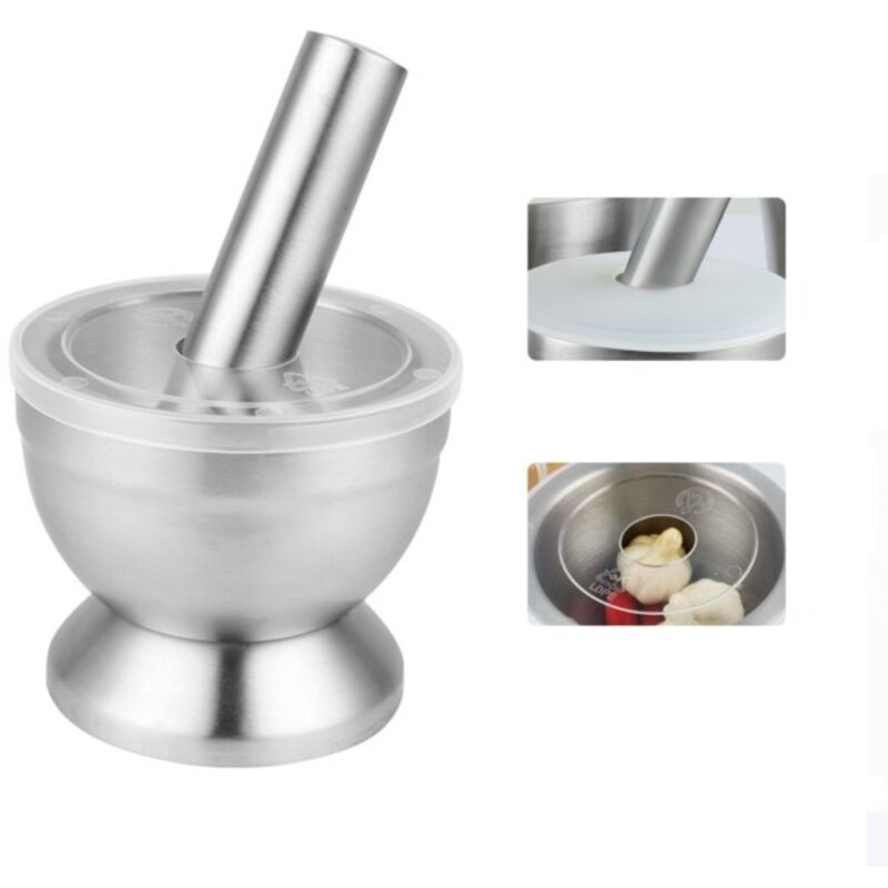 Mörser und Stößel aus Edelstahl, Küchenmörser und Stößel für Knoblauch, Gewürze, Kräuter, Medikamente, Pillen – 9,9 x 8,3 cm