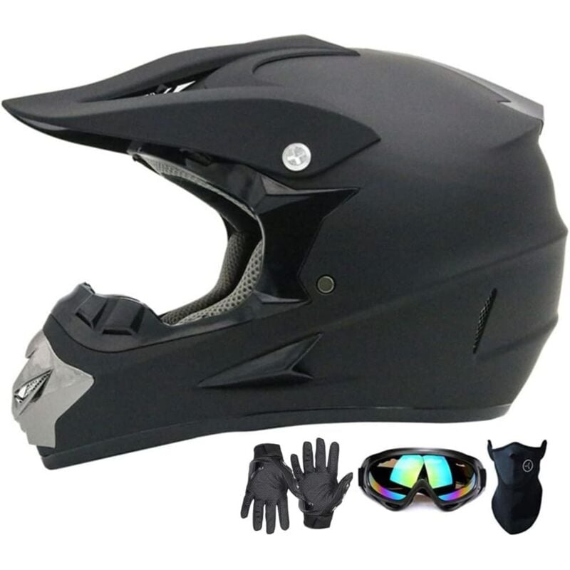 Motocross-Helm, modischer Integralhelm für Erwachsene und Jugendliche, Offroad-Motorradhelm, ATV-Helm, Offroad-MTB-Helm, 4-teiliges Set (Schwarz, L)
