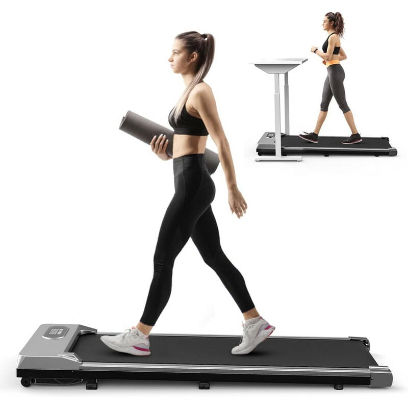 Bigzzia - Motorisiertes Laufband – Portable Flat – mit Fernbedienung und LCD-Display – keine Installation erforderlich – silbrig