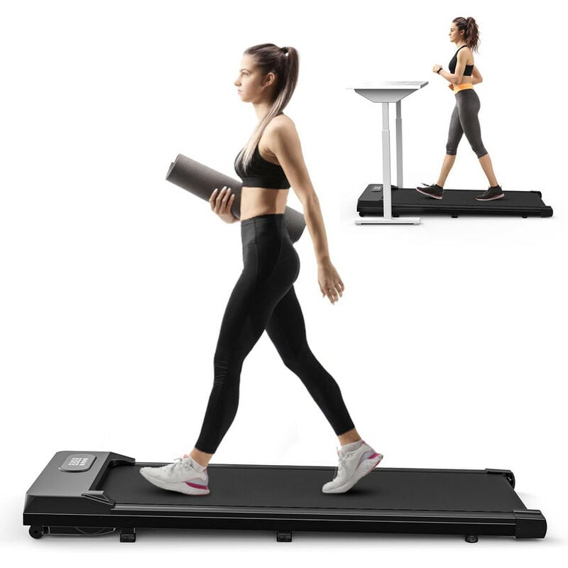 Bigzzia - Motorisiertes Laufband – Portable Flat – mit Fernbedienung und LCD-Display – keine Installation erforderlich – Schwarz