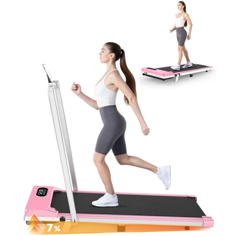 Laufband für Zuhause Klappbares Elektrisches Laufband bis 8 km/h 2.5HP Walking Machine mit Fernbedienung und LCD-Anzeige Rosa - Bigzzia