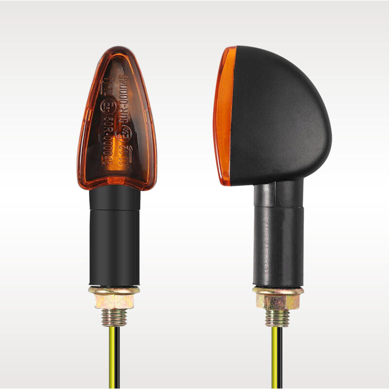 Motorrad-Blinker, langer Stiel Bernsteinfarbenes Glas, 2 Kabel BA15s1156 Halogenbirne für ATVs, Roller, Quads und Quad-Bikes