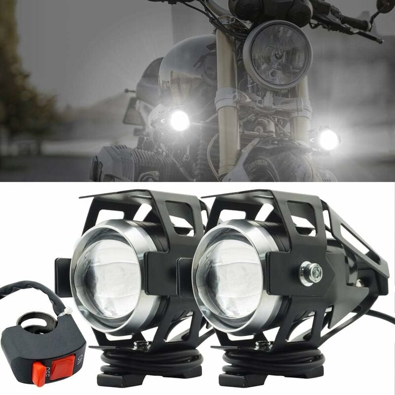 Motorrad Scheinwerfer Zusatzscheinwerfer,U5 Motorrad Nebelscheinwerfer Projektor Spot led Motorrad 125W 3000LM Zusatzscheinwerfer mit Schalter für