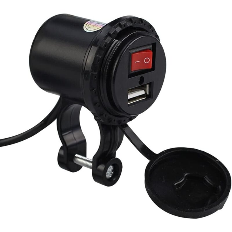 Motorrad-USB-Autoladegerät, 5V/2,1A wasserdichter Motorrad-USB-Ladestecker mit Ein-/Ausschalter, Lenkerhalterung mit Steckdose für Handys, Tablets