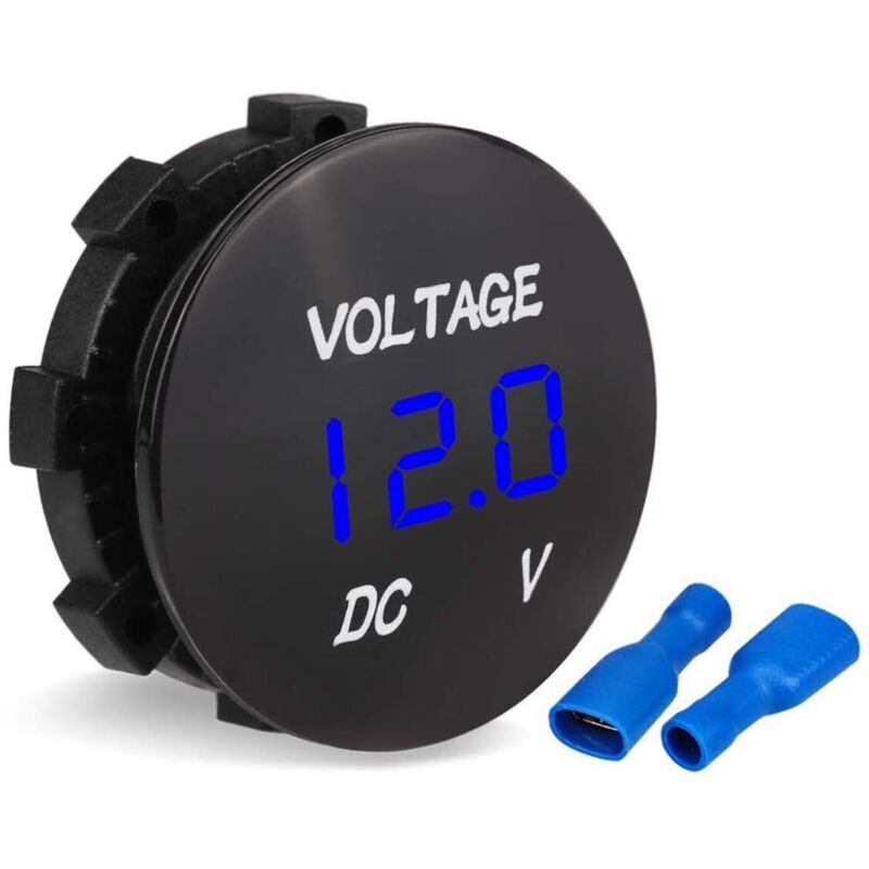 Motorrad-Voltmeter, Auto-Motorrad-LED-Digitalanzeige-Voltmeter DC-Voltmeter 12V-24V für Boot-Motorrad-LKW-Marine (Blau) -JUSCH