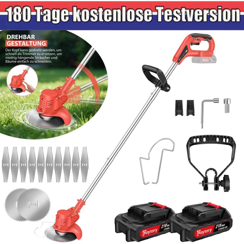 Motorsense Freischneider Akku Ladegerät 21V Rasen Gras Schneider Trimmer + 2 Akku