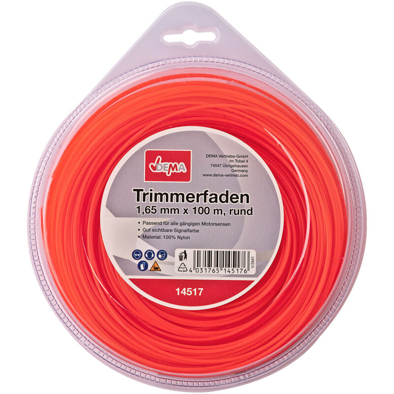 Dema - Motorsense Freischneider Trimmer Mähfaden 1,65 mm x 100 m rund Nylon Signalfarbe