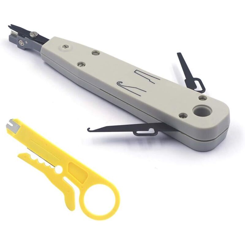 Mounting tool for network box, patching zones, mounting box and recessed box, connection cable with wire cutter