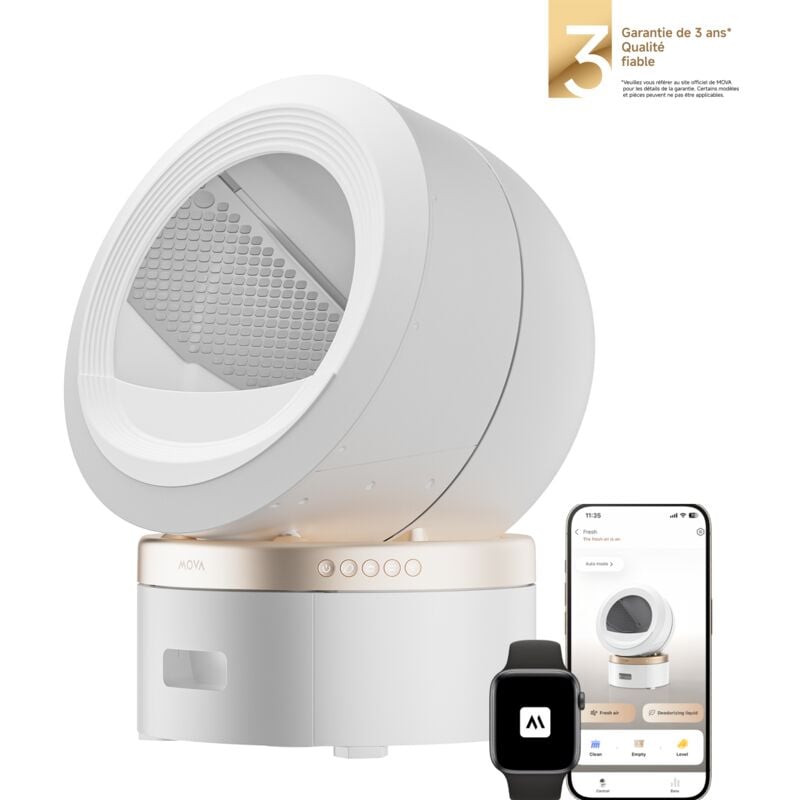 MOVA LR10Prime Katzenklo Weiß – MeowBionic, 110L Komfortraum, 15 Tage automatische Reinigung, Doppel-Geruchssystem, 12 Sicherheitsfunktionen – EU