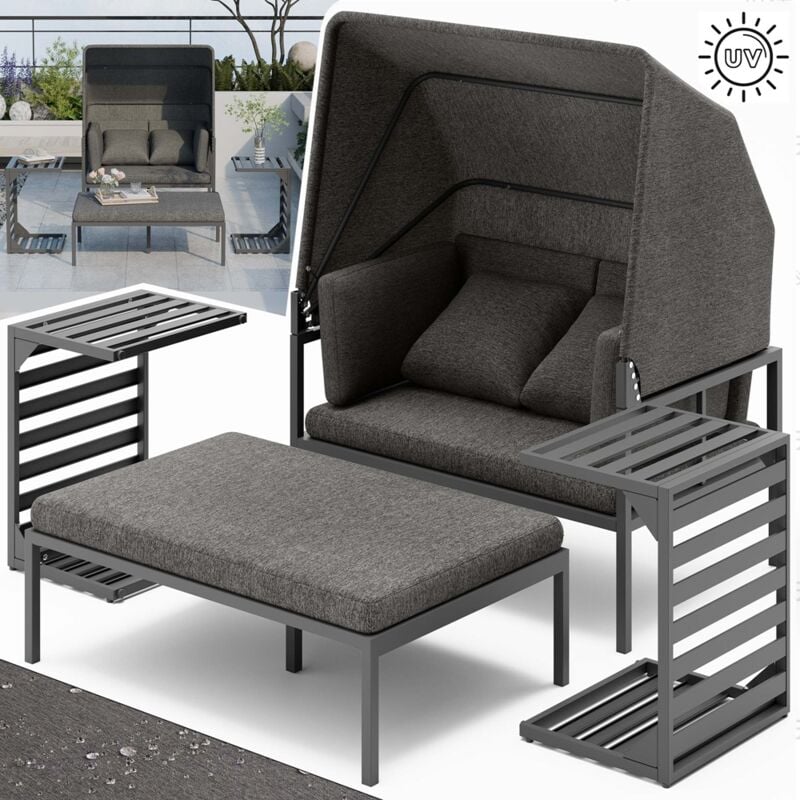 Gartenliege Aluminium Sonnenliege inkl. Sonnendach wetterfest Strandkorb Liegebett Terrassenmöbel Gartensofa Sonnenbett Outdoor-Liege - Mucola