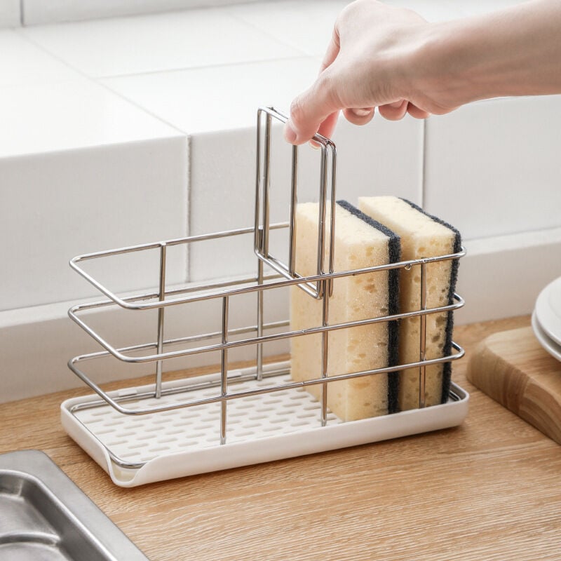 ZVD - Multifunctional 304 Stainless Steel Kitchen Sink Sponge Holder Sink Organizer Dish Drainer Tray Soap Dish Adjustable Hanging Board
