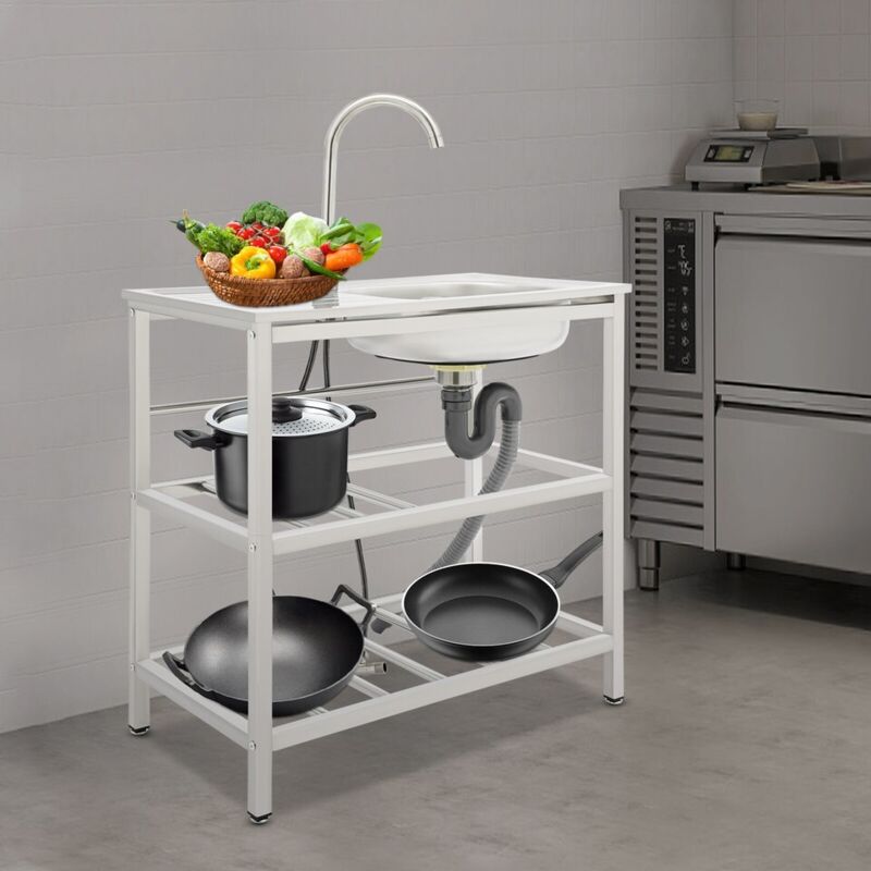Multifunktionale Küchenspüle aus Edelstahl, freistehende rechteckige Spüle für den Außenbereich mit Wasserhahn, praktische Spüle mit Arbeitsplatte