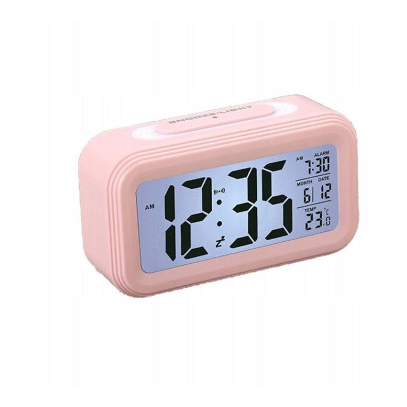 Multifunktionaler LED-Digitalwecker, Smart-Beleuchtungsuhr, Temperaturanzeige, ewiger Kalender, Rosa