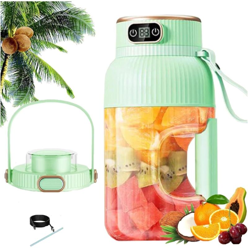 Multifunktionaler tragbarer Entsafter mit Digitalanzeige, tragbarer Smoothie-Mixer für unterwegs, per USB wiederaufladbarer tragbarer Mixer mit