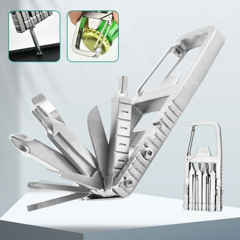Multitool-Schlüsselanhänger, 12-in-1-Multitool-Schlüsselkombination, faltbare Schraube, Drehbit, Flaschenöffner, Edelstahl-Kit-Set, faltbares