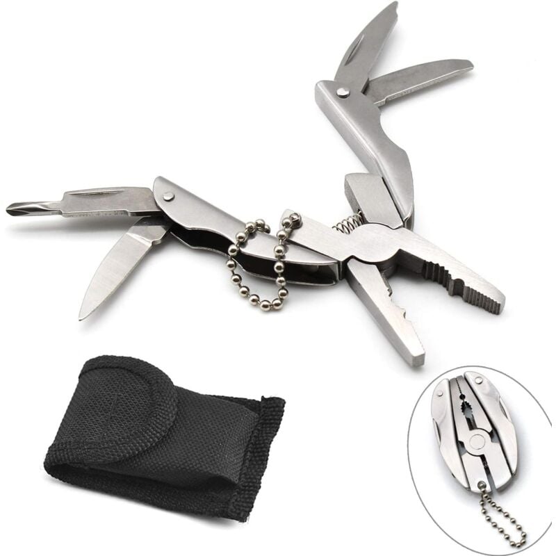 Ersandy - Multitool-Zangen-Set, multifunktionales Taschenwerkzeug mit schwarzem Lederetui, Multitool-Zangen für Camping, Angeln, Wandern, Kochen,