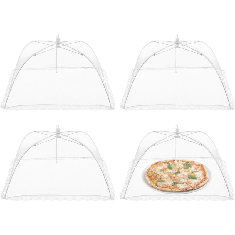 Mumu 4 Stück Faltbare Fliegennetz-Abdeckung für Lebensmittel, Regenschirm, Zelt, Picknick-Essen (weiß)