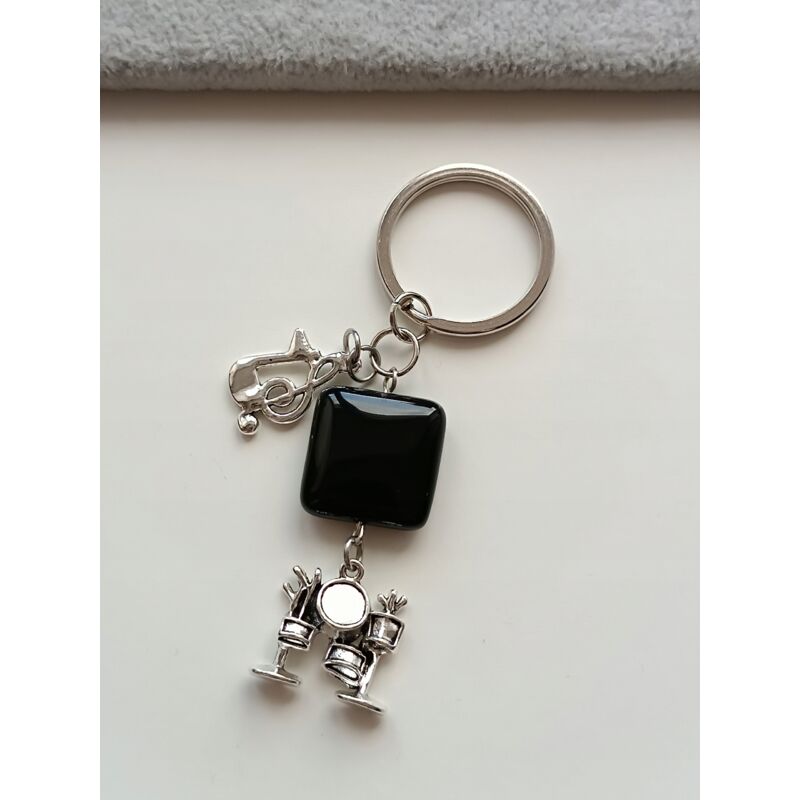 Musik Schlüsselanhänger Schlagzeug Notenschlüssel mit Stein schwarz Achat Geschenk