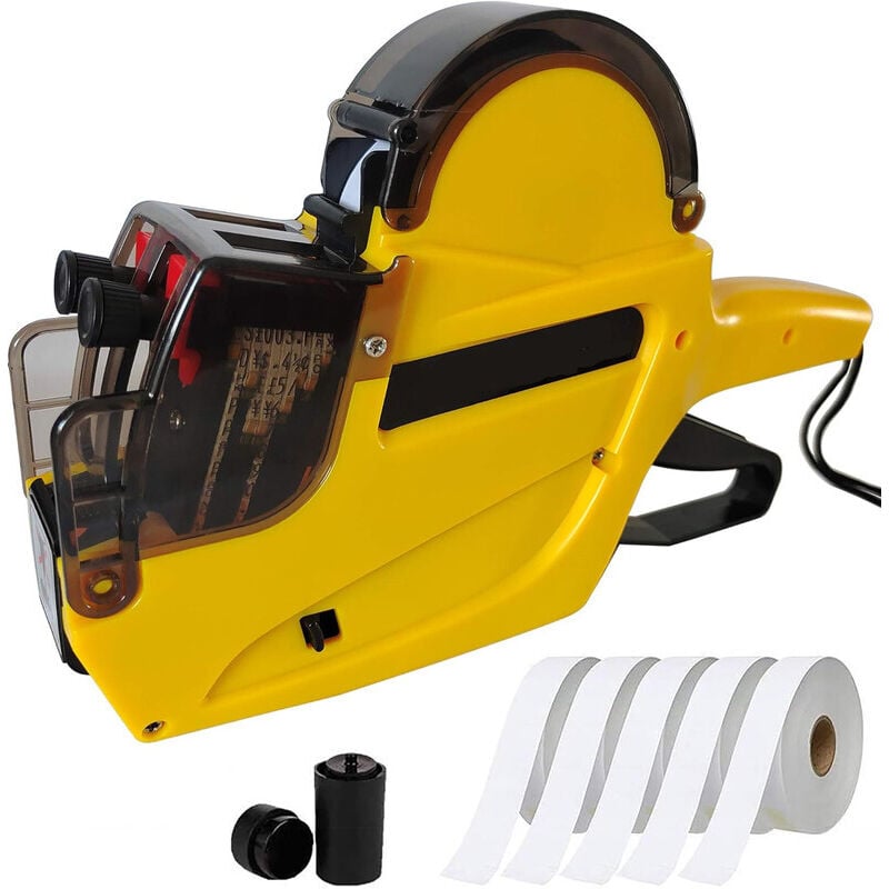 MX6602 2-zeiliger, 20-Positionen-Preisschilddrucker, digitales Etikettendrucker-Set für Büro und Geschäft (Gelb) mit 2000 Etiketten und 3 Farbrollen