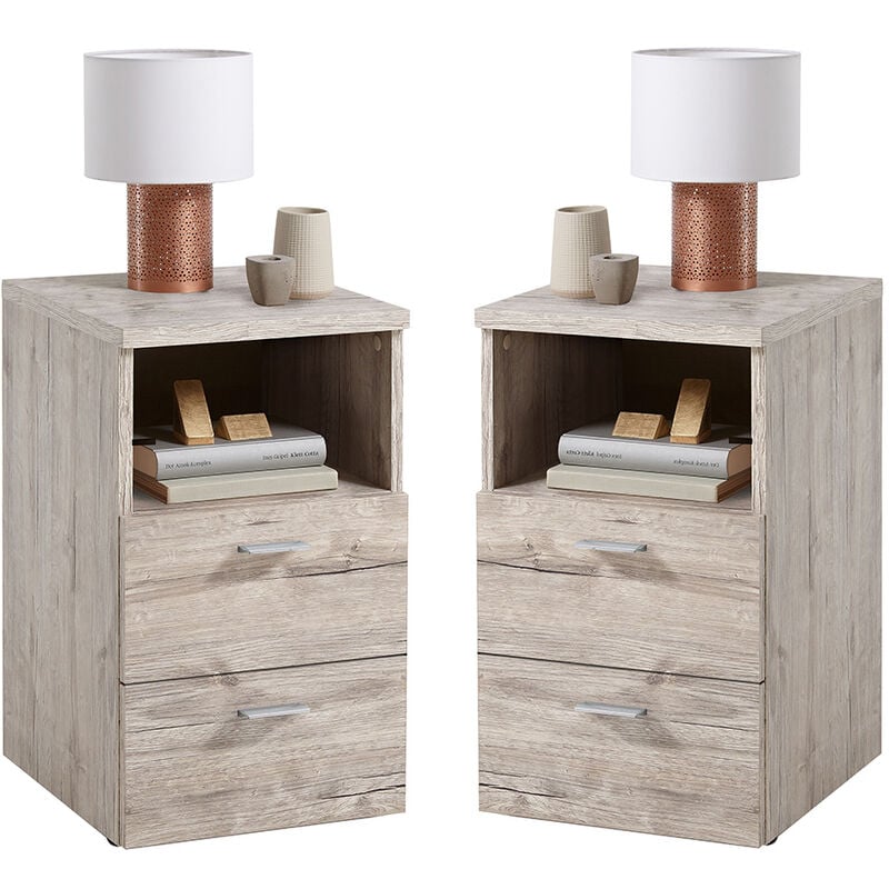 Nachttisch, 2er Set, in Eiche hell Nb., CERNA-10, auch für Boxspringbetten geeignet, b/h/t je ca. 35/61,5/39,9 cm