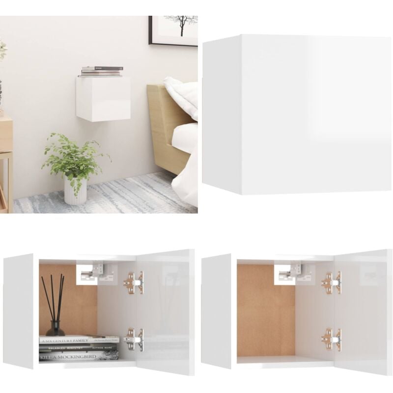 Nachttisch Hochglanz-Weiß 30,5x30x30 cm Holzwerkstoff - Nachttisch - Wandregal - Wohnzimmer Deko - Sideboard - Weißes Möbelstück - Home & Living