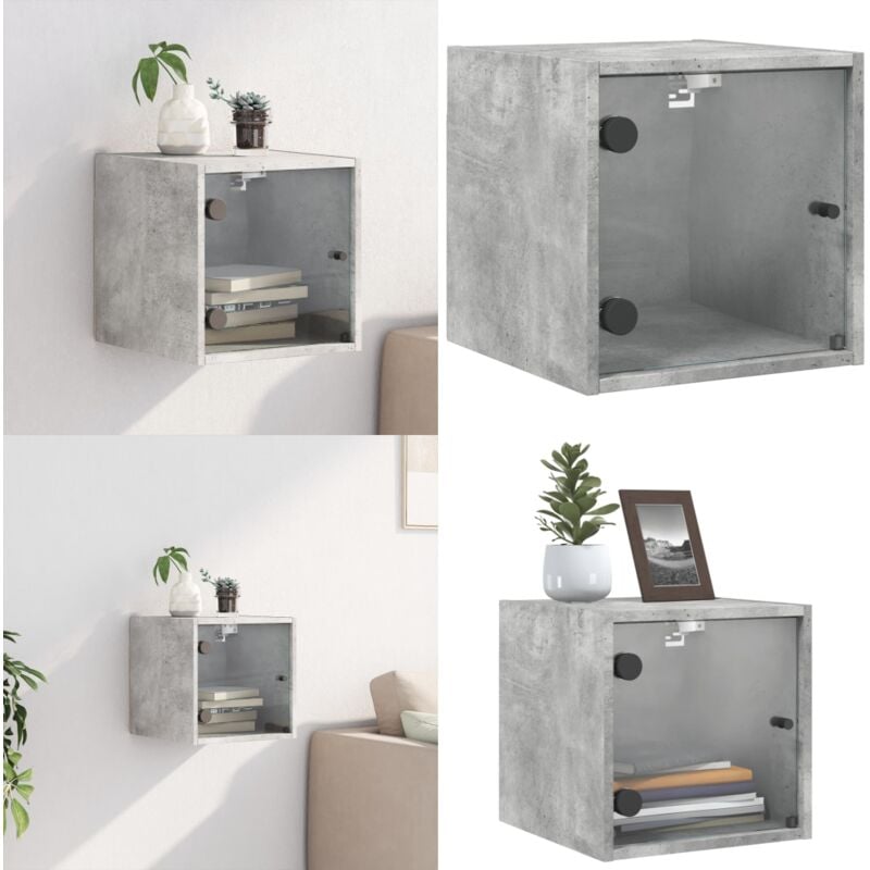 Nachttisch mit Glastür Betongrau 35x37x35 cm - Wandregal - Nachttisch - Wohnzimmer Deko - Möbelstück - Betongrau - Home & Living