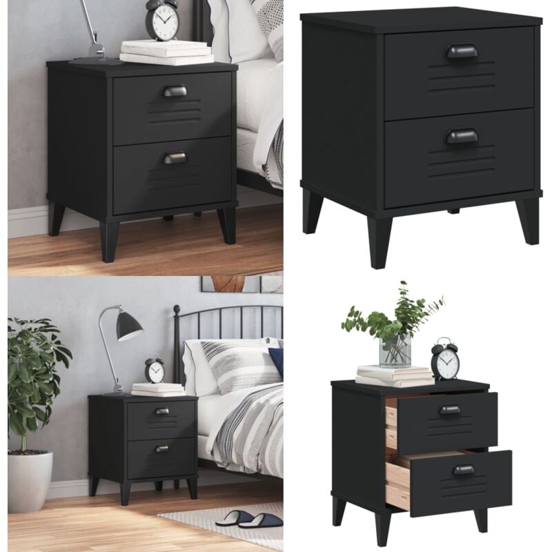 Nachttisch viken Schwarz Holzwerkstoff - Nachtisch - Nachttisch Schwarz - Industrielles Möbelstück - Holzwerkstoff Tisch - Wohnraum Dekoration - Home