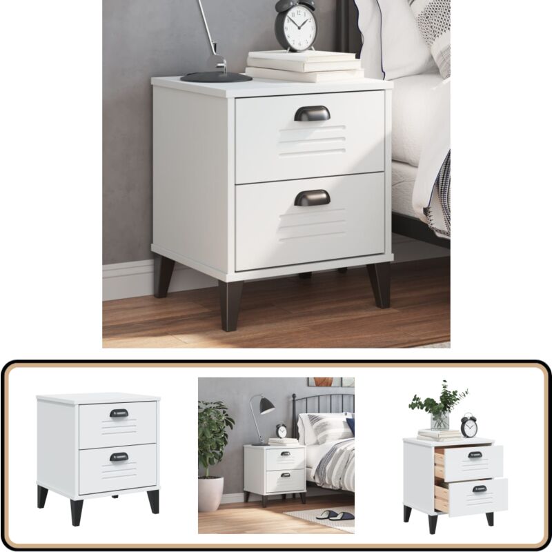 Nachttisch viken Weiß Holzwerkstoff - Nachttisch - Holzwerkstoff Tisch - Weißer Nachttisch - Industrielles Möbelstück - Wohnraum Dekoration