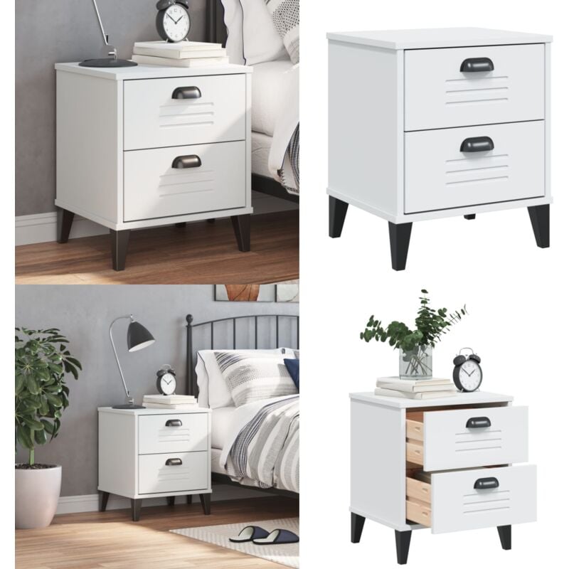 Nachttisch viken Weiß Holzwerkstoff - Nachttisch - Holzwerkstoff Tisch - Weißer Nachttisch - Industrielles Möbelstück - Wohnraum Dekoration - Home &