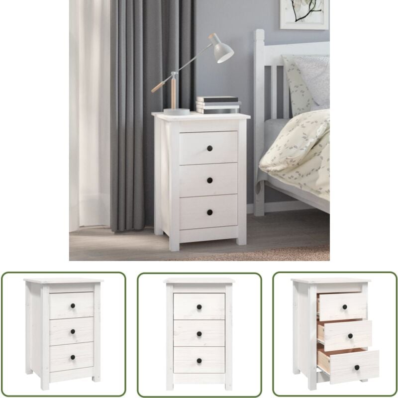 The Living Store Nachttisch Weiß 40x35x61,5 cm Massivholz Kiefer - Nachttisch - Massivholzmöbel - Kiefernholz - Weißes Möbelstück - Wohnzimmer