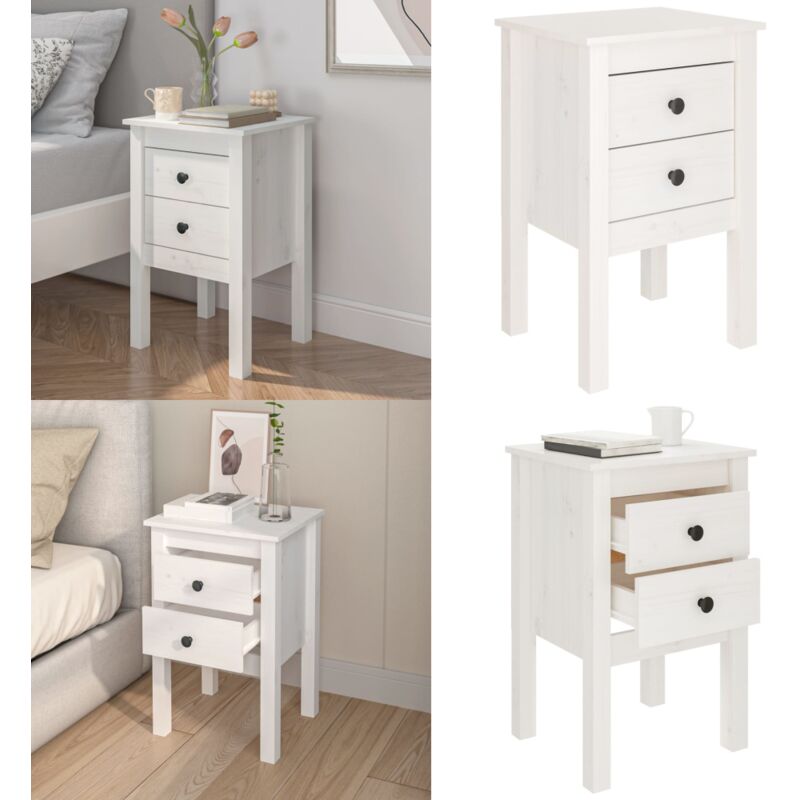 Nachttisch Weiß 40x35x61,5 cm Massivholz Kiefer - Nachttisch - Massivholzmöbel - Kiefernholz - Weißes Möbelstück - Wohnzimmer Dekoration - Home &