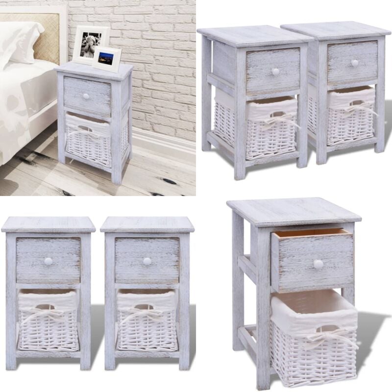 Nachttische 2 Stk. Holz Weiß - Nachttisch - Holzmöbel - Weißes Möbelstück - Schubkasten - Sideboard - Home & Living