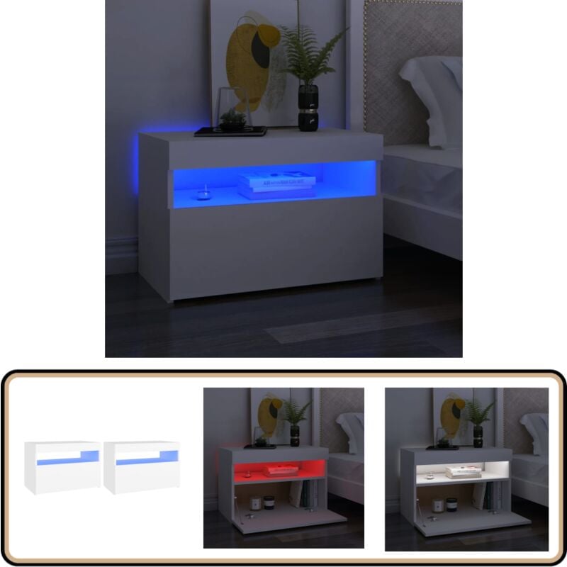 Nachttische LED-Leuchten 2 Stk. Weiß 60x35x40cm Holzwerkstoff - Nachttisch - Wohnzimmer Deko - Holz Tisch - led Beleuchtung - Weißes Möbelstück