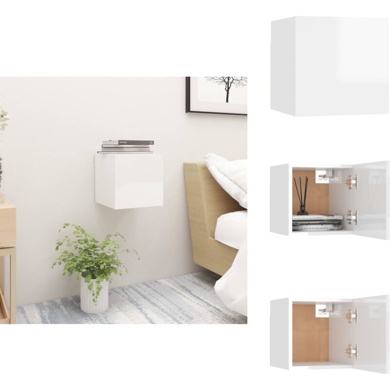 Nachttisch Hochglanz-Weiß 30,5x30x30 cm Holzwerkstoff - Nachttisch - Wandregal - Wohnzimmer Deko - Sideboard - Weißes Möbelstück