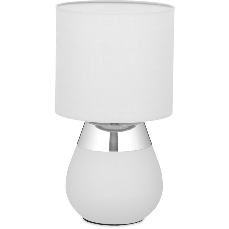 Relaxdays Nachttischlampe Touch dimmbar, moderne Touch Lampe, 3 Stufen, E14, Tischlampe, HxD: 32,5 x 18 cm, grau-silber