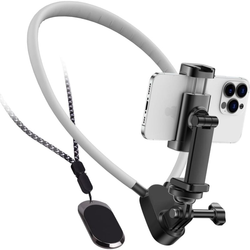 Nackenhalterung mit Telefonclip für Handy, Handy-Halter Hals POV/Vlog Selfie-Halterung Hand Telefon Halshalterung Video-Aufnahme für iPhone Android