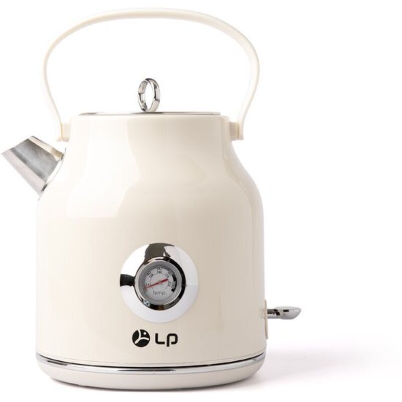 Name – Retro-Wasserkocher – 1,7 Liter Fassungsvermögen – Edelstahl – Elektrischer Wasserkocher – Creme – Temperaturanzeige – 360° drehbar