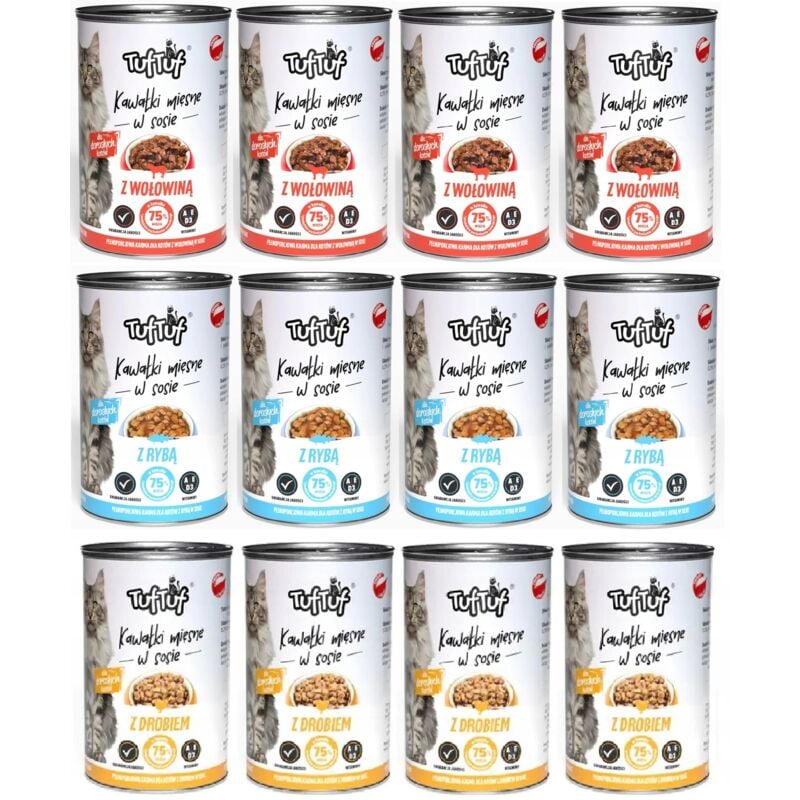 Nasses Katzenfutter Tuf Tuf Mix of Flavors 12 Stück x 415 g