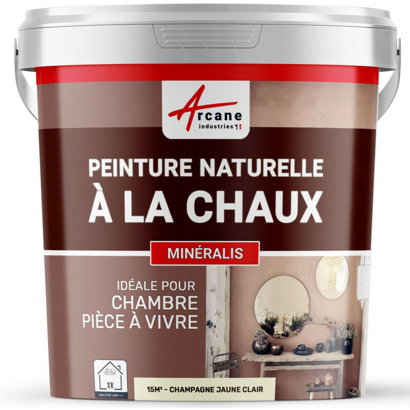 Arcane Industries - Natürliche Kalkfarbe für drinnen - mineralis - Champagner-Hellgelb - 15 m²-Kit, 2,5 kg - Champagner-Hellgelb
