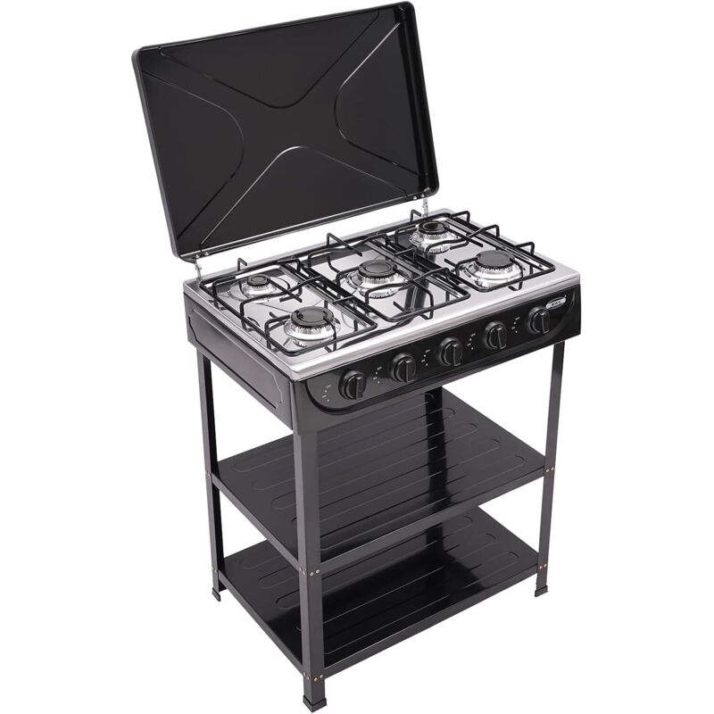 Natur Gasherd mit 5 Brennern, Gaskochfeld mit Rutschfester Halterung, Freistehender Gaskocher, Tragbarer Gasherd, 5-Brenner Gaskochfeld, Gasherd