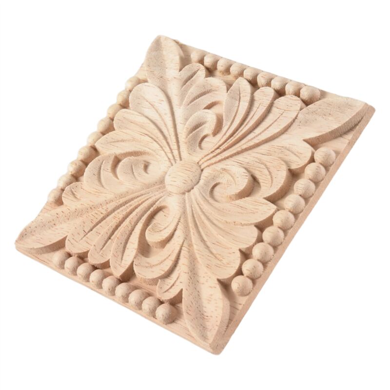 Tlily - Naturholz Applikationen Quadrat Carving Decals Dekorative Holzleisten fuer Schranktuer Moebel 8x8cm 10x10cm