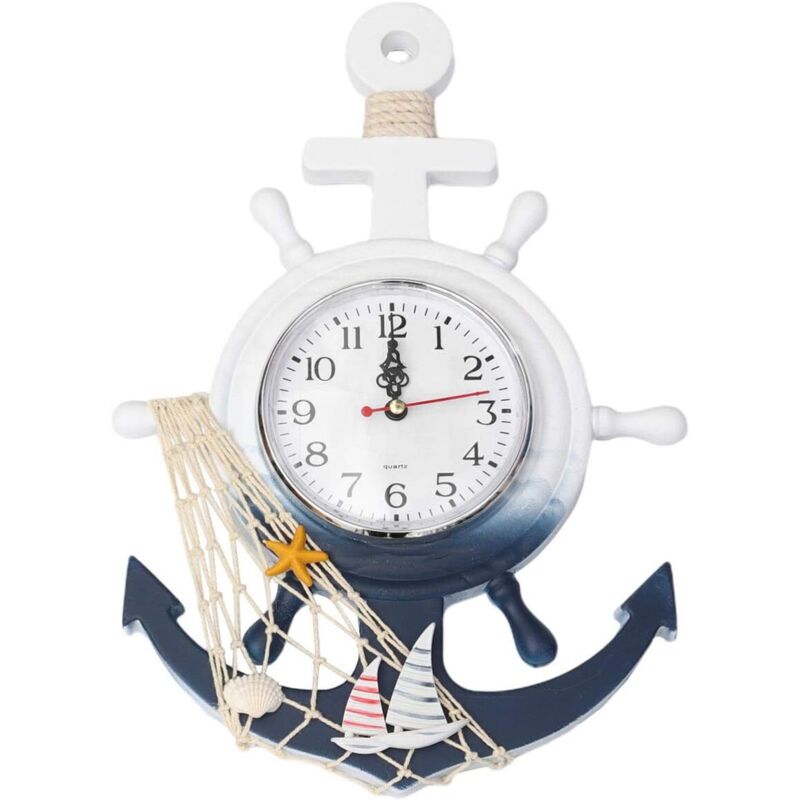 Csparkv - Nautische Anker-Wanduhr, Wandbehang, Holzornament, Boot, Schiff, Lenkrad, Wanddekoration, Segelboot, Heimdekoration, Strandhaus-Dekoration,