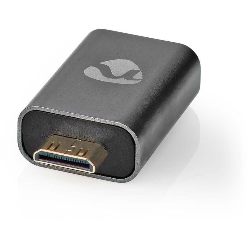 Hdmi adapter hdmi stecker hdmi mini connector hdmi buchse hdmi ausgang vergoldet gerade aluminium grau mit metall 1 stk karton mit abgedecktem fenster