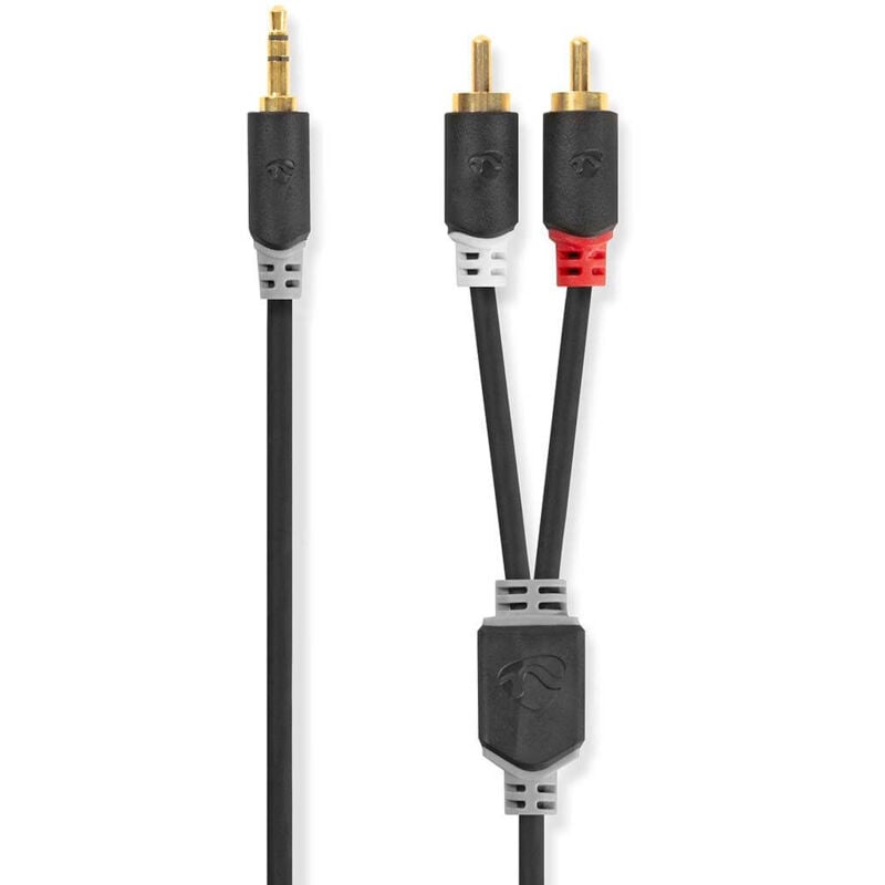 Nedis - Stereo audiokabel 35 mm hane 2x rca hane guldplaterad 100 m rund anthrazit lada