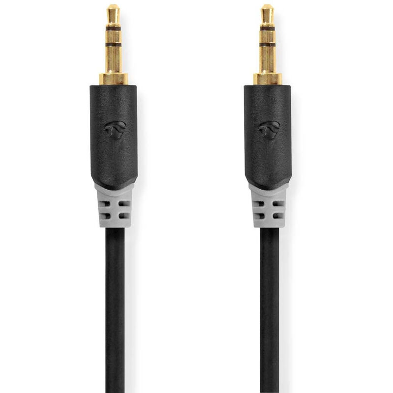 Stereo audiokabel 35 mm stecker 35 mm stecker vergoldet 050 m rund anthrazit karton mit sichtfenster