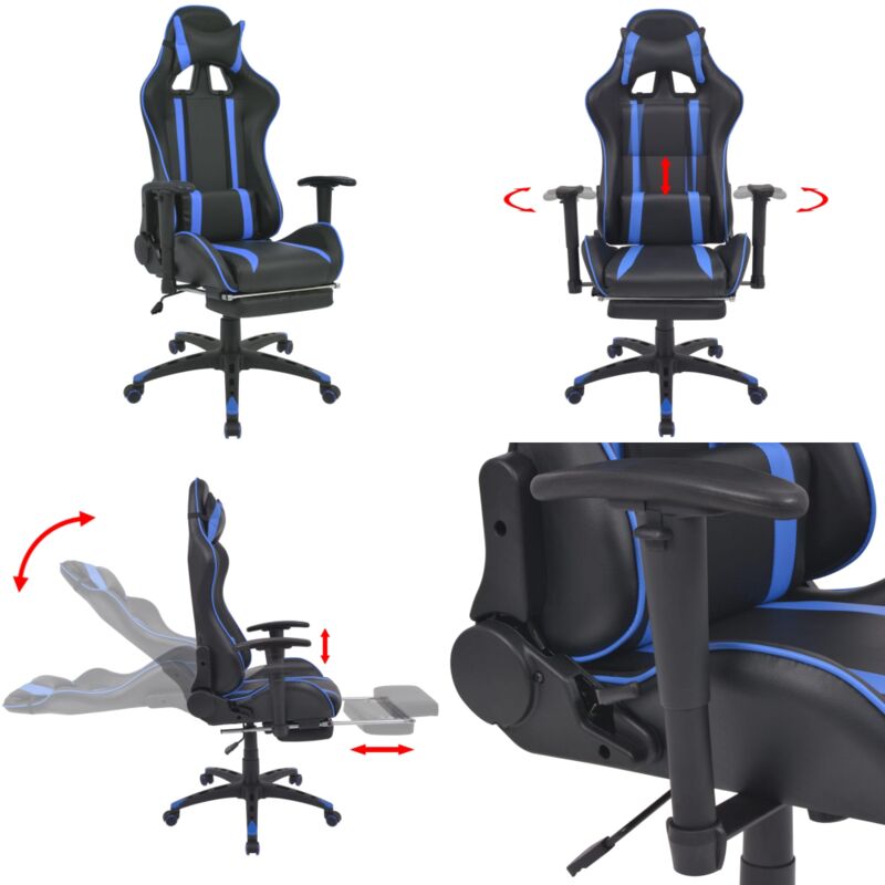 Vidaxl - Neigbarer Racing-Bürostuhl mit Fußstütze Blau - Gaming Stuhl - Bürostuhl - Schreibtischstuhl - Racer Stuhl - Ergonomischer Stuhl - Home &