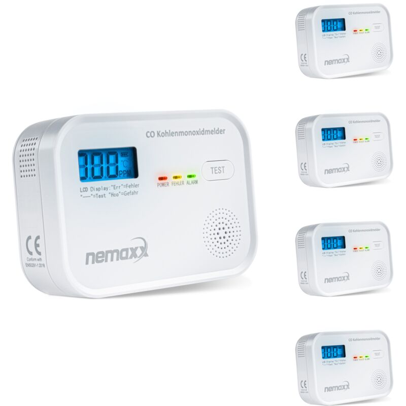 NEMAXX® CM18 Kohlenmonoxid-Melder / CO-Warnmelder mit LCD-Display – 85 dB, elektrochemischer Sensor, EN 50291-1:2018, Testtaste, 3x AA LR6-Batterien,